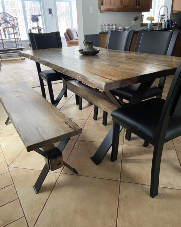 Table Poutre Bois & Acier avec Banc