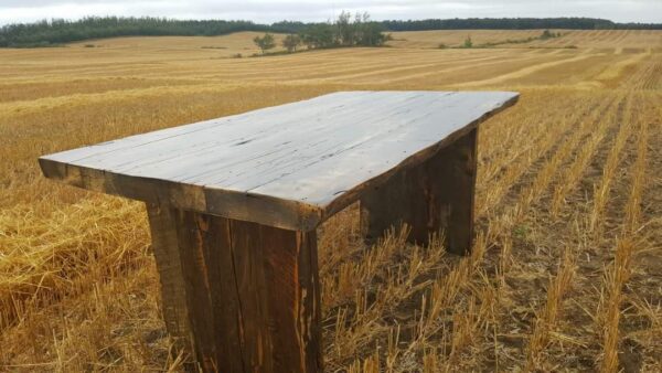 Table La Coureuse Des Bois version 2 pattes large en bois équarris à la hache.